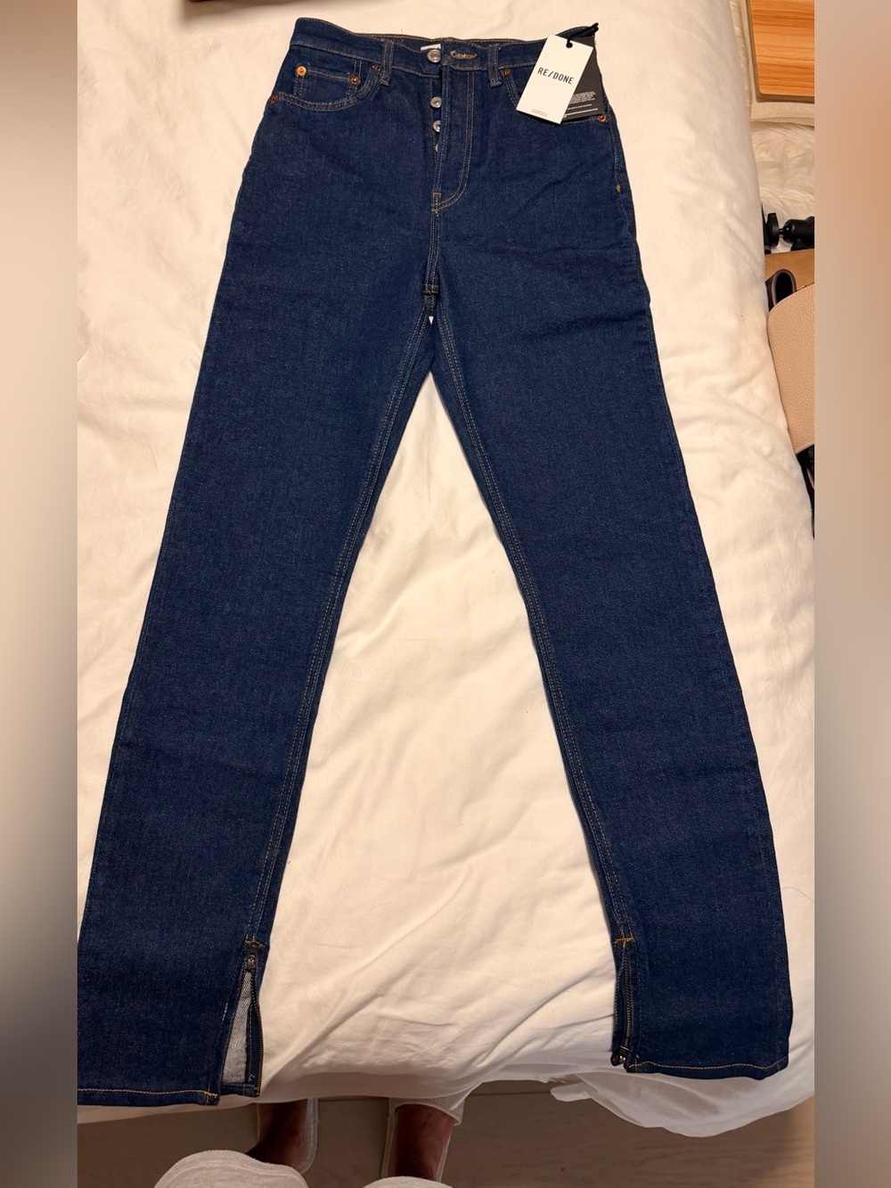 Re/Done Women's Straight Leg Dark Blue Denim Jeans